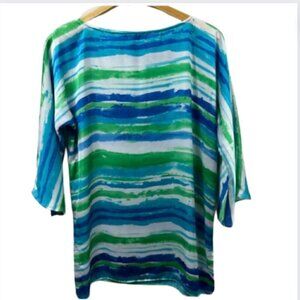 Ralph Lauren Blue Green Silk Tunic Long Sleeve Top, M